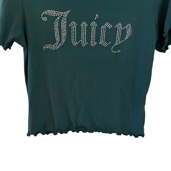 Juicy Couture Sleepwear Ribbed Tee Green Rhinestone Short Sleeve Size Medium - Picture 5 of 8